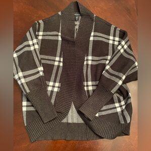 Cynthia Rowley women’s open front charcoal plaid sweater size M